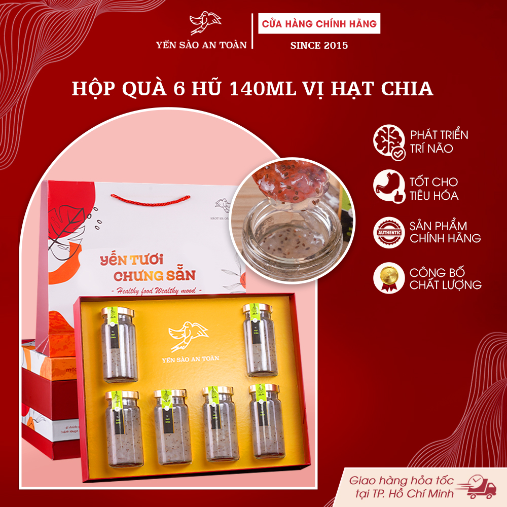 Nhân bản từ 2026 - Hộp quà 6 lọ Yến 140ml Yến chưng vị Hạt Chia