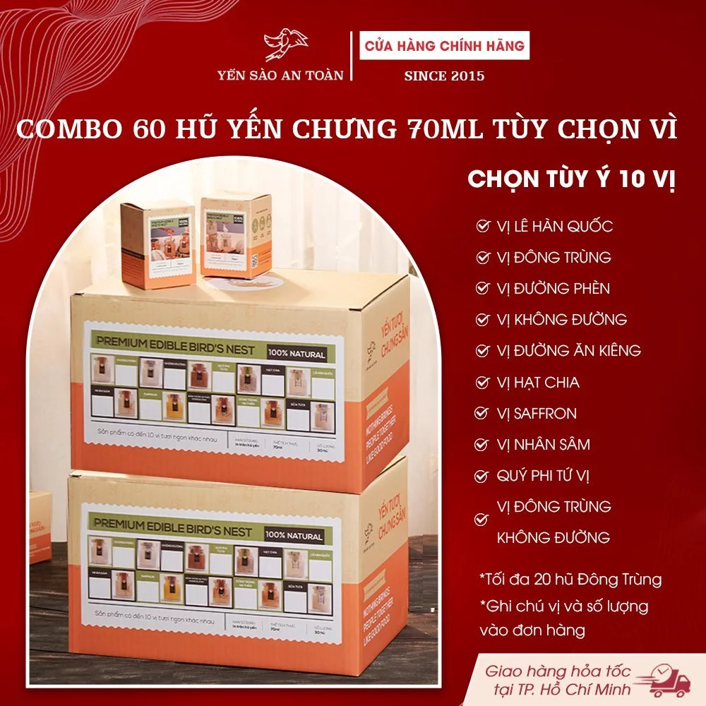 2026 - Combo 2 thùng 30 Lọ Yến 70ml vị tùy ý chọn vị