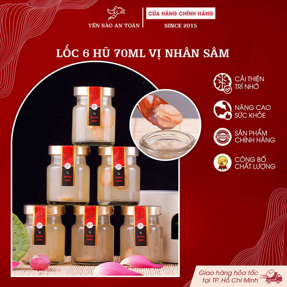 2026 - Lốc 6 lọ yến 70ml vị NHÂN SÂM
