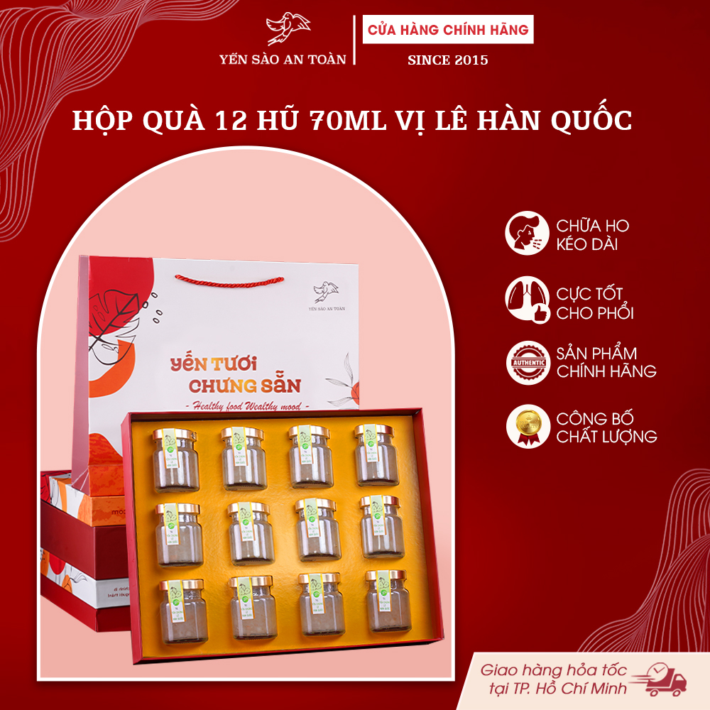 2026 - Hộp quà 12 lọ yến 70ml vị Lê Hàn Quốc