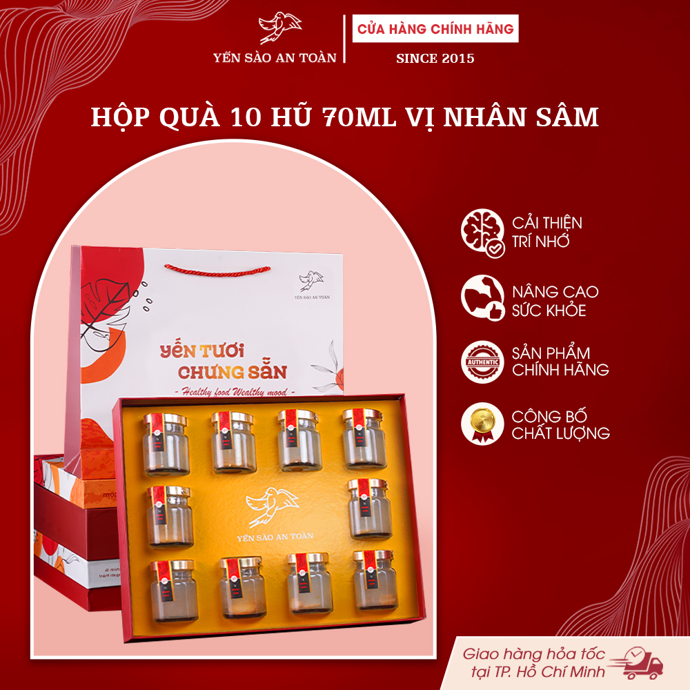 2026 - Hộp quà 10 lọ yến 70ml vị Nhân Sâm
