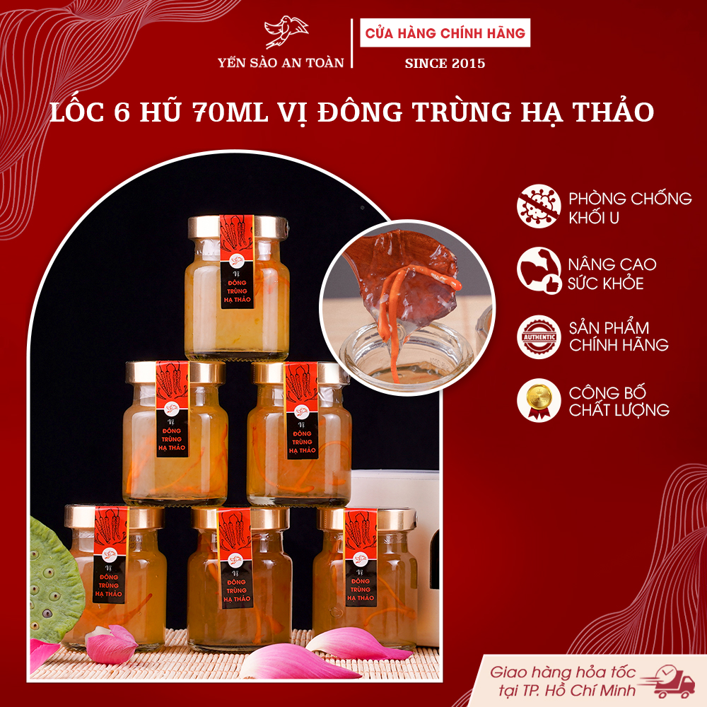 2026 - Lốc 6 lọ yến 70ml vị ĐÔNG TRÙNG HẠ THẢO