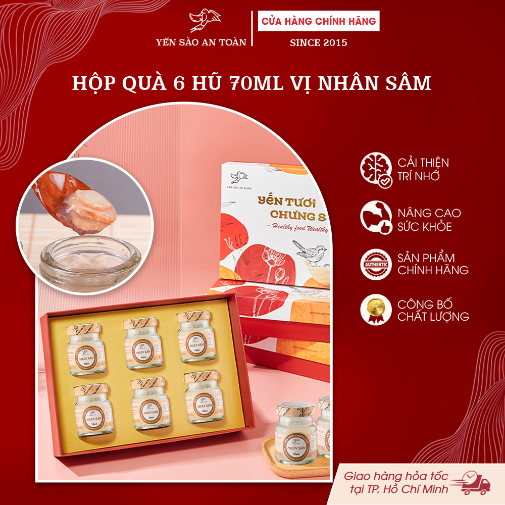 2026 - Hộp quà 6 lọ yến 70ml VỊ NHÂN SÂM