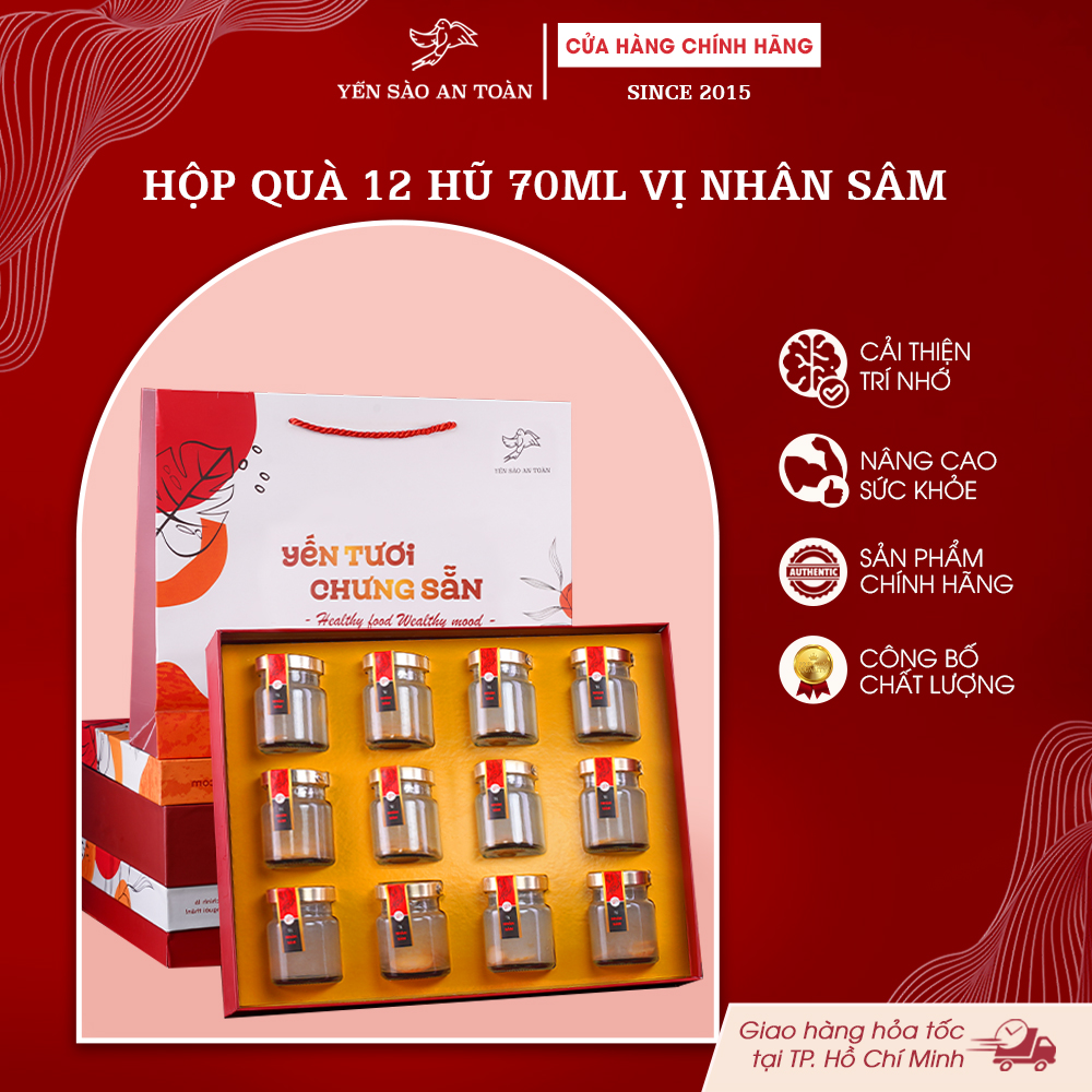 2026 - Hộp quà 12 lọ yến 70ml vị Nhân Sâm