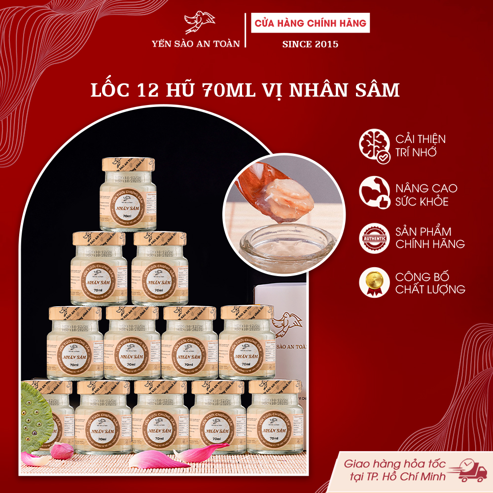 2026 - Lốc thanh lịch 12 lọ yến 70ml VỊ NHÂN SÂM