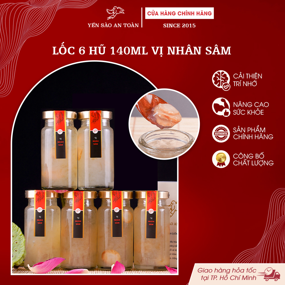 2026 - Hộp thanh lịch 6 lọ Yến 140ml vị Nhân Sâm