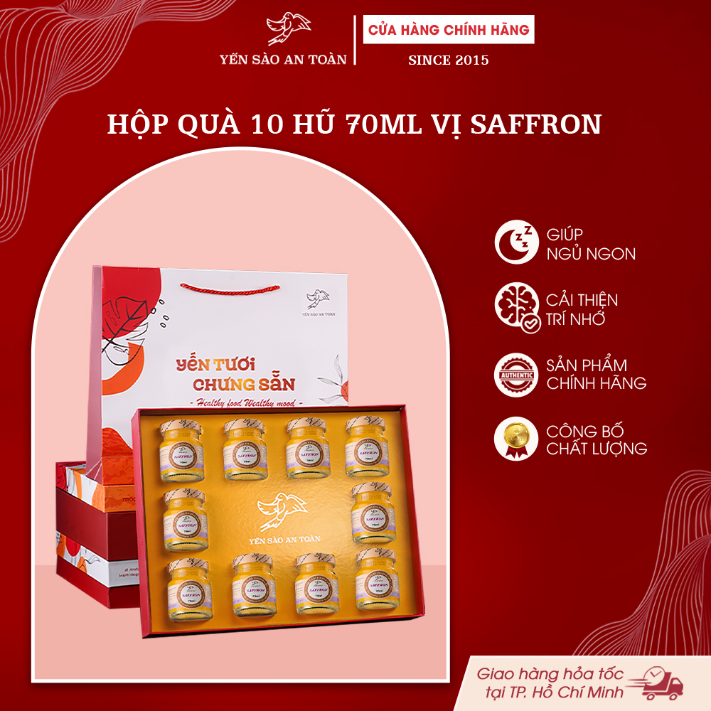 2026 - Hộp quà 10 lọ yến 70ml vị Nhụy Hoa Nghệ Tây
