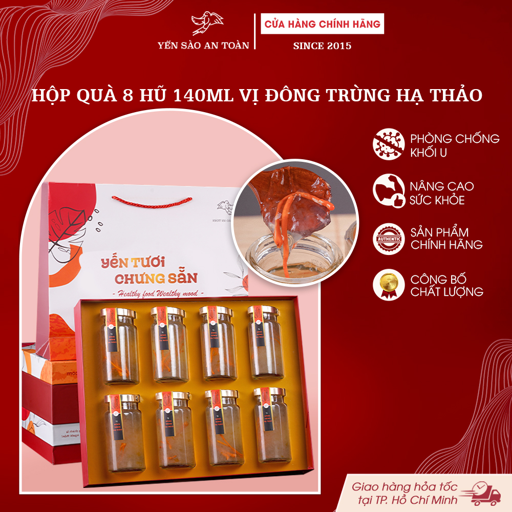 2026 - Hộp quà 8 lọ Yến 140ml vị Đông Trùng Hạ Thảo