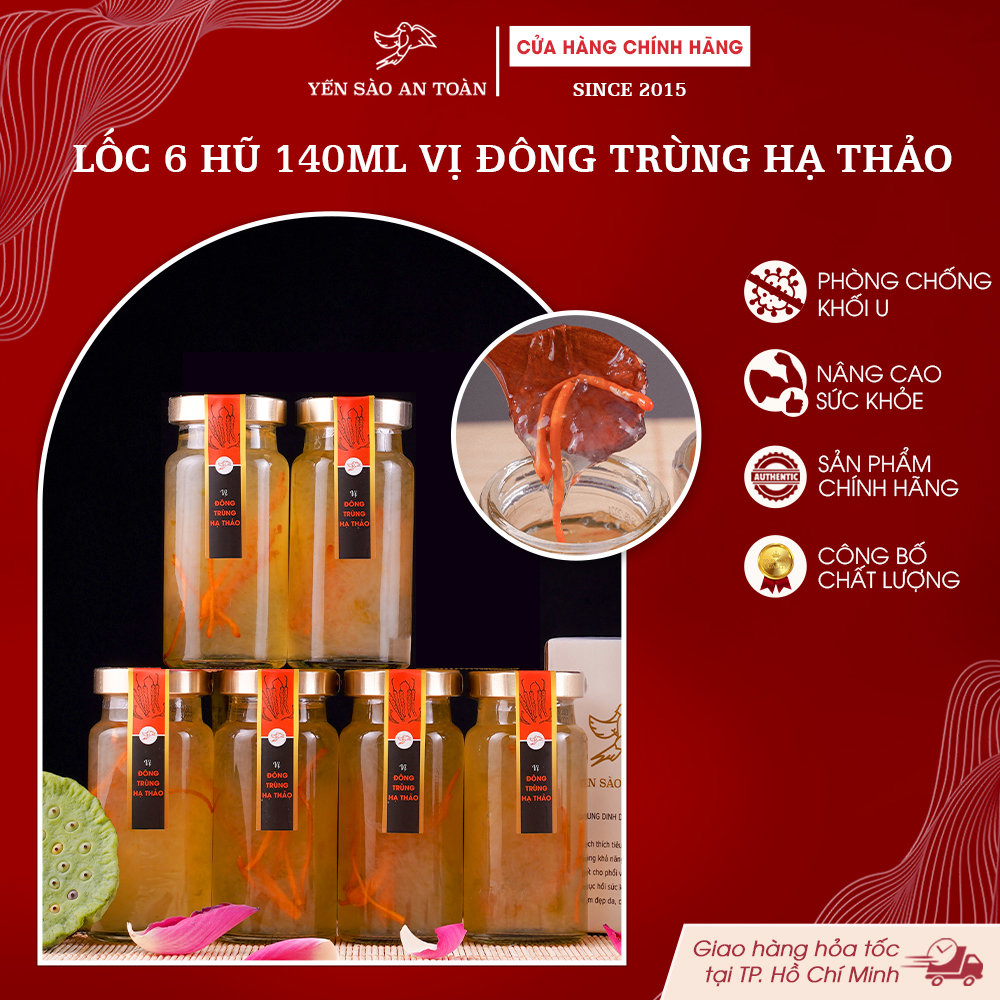 2026 - Hộp thanh lịch 6 lọ Yến 140ml vị Đông Trùng Hạ Thảo