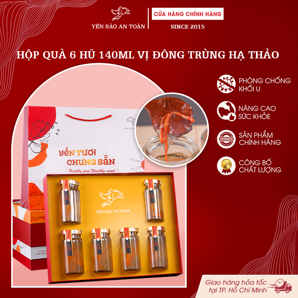 2026 - Hộp quà 6 lọ Yến 140ml Yến chưng vị Đông Trùng Hạ Thảo