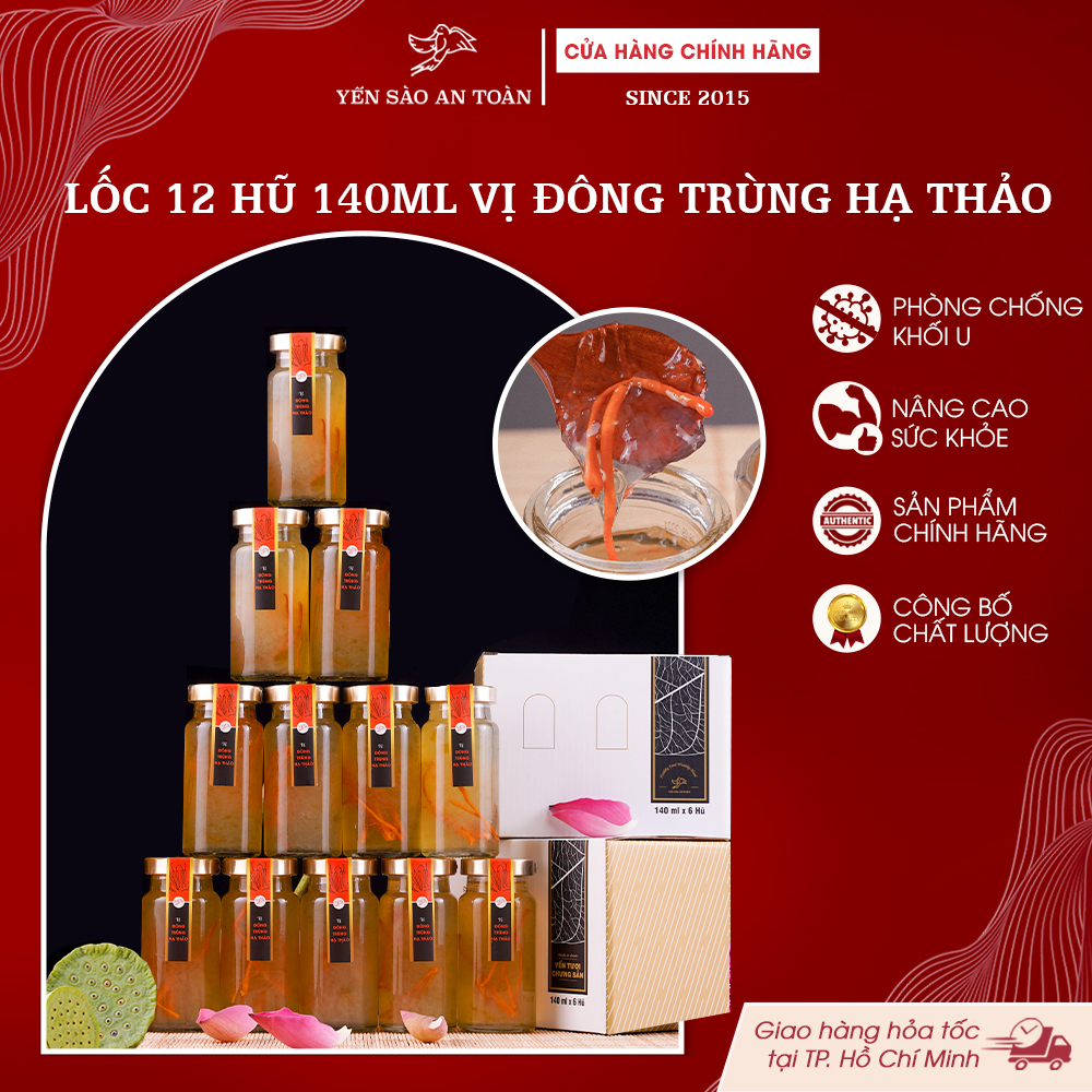 2026 - Lốc thanh lịch 12 lọ yến 140ml vị ĐÔNG TRÙNG HẠ THẢO