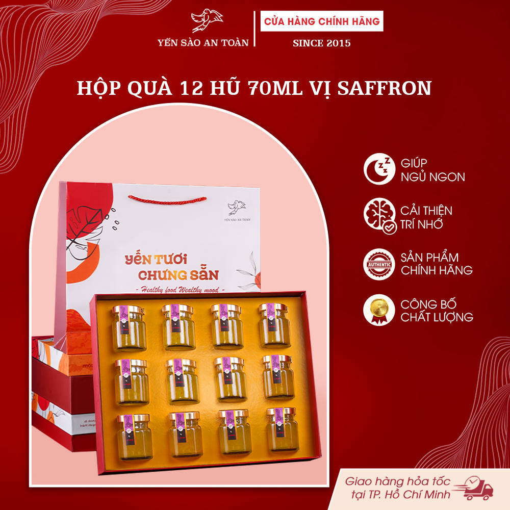 2026 - Hộp quà 12 lọ yến 70ml vị Nhụy Hoa Nghệ Tây