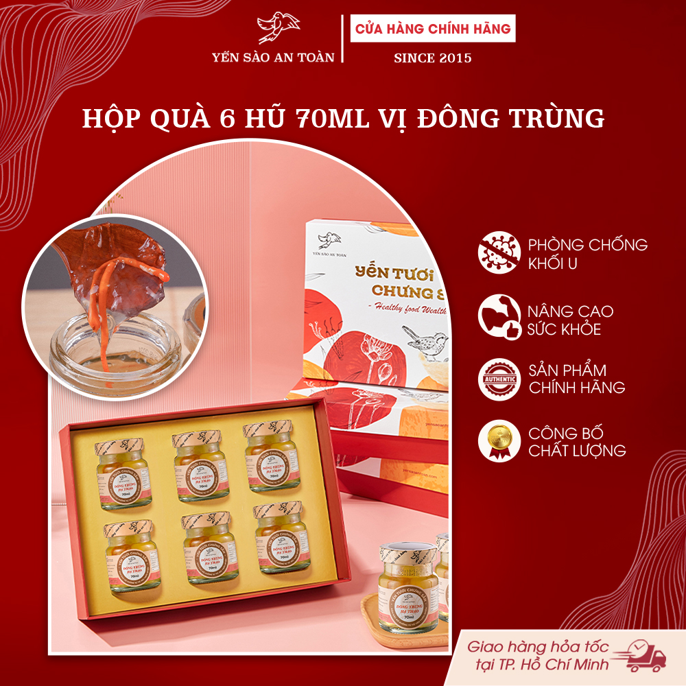 2026 - Hộp quà 6 lọ yến 70ml VỊ ĐÔNG TRÙNG HẠ THẢO