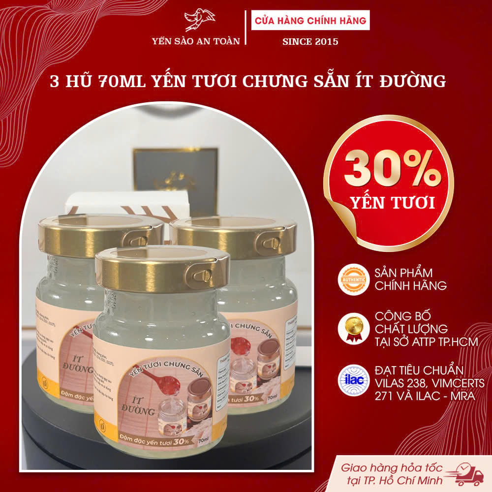 2026 - Combo 3 lọ yến 70ml vị đường phèn, dòng ít đường