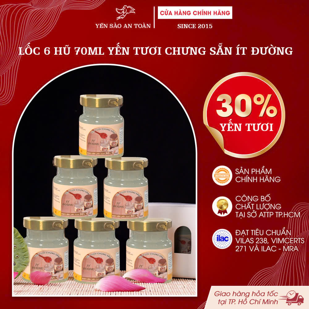 2026 - Lốc 6 lọ yến 70ml vị đường phèn, dòng ít đường