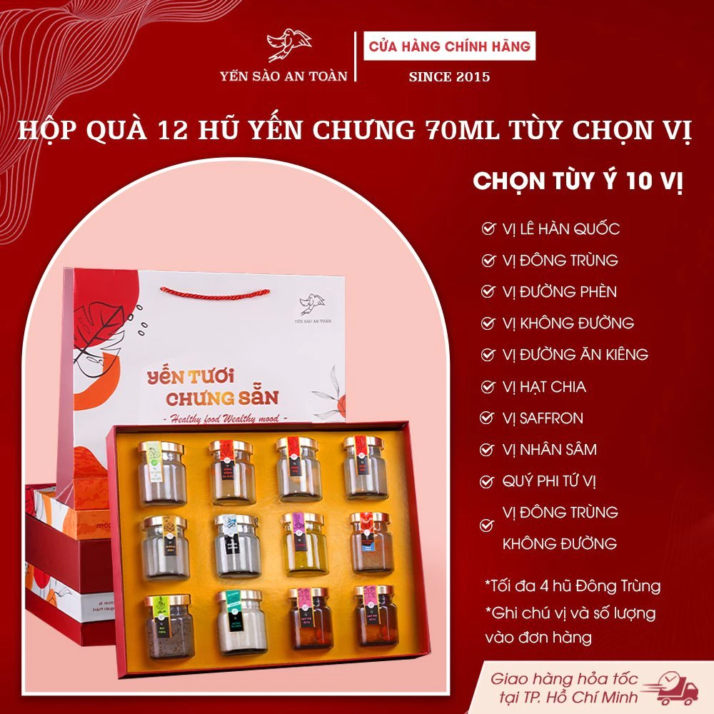 2026 - Hộp quà 12 lọ yến 70ml Tùy Ý Chọn Vị