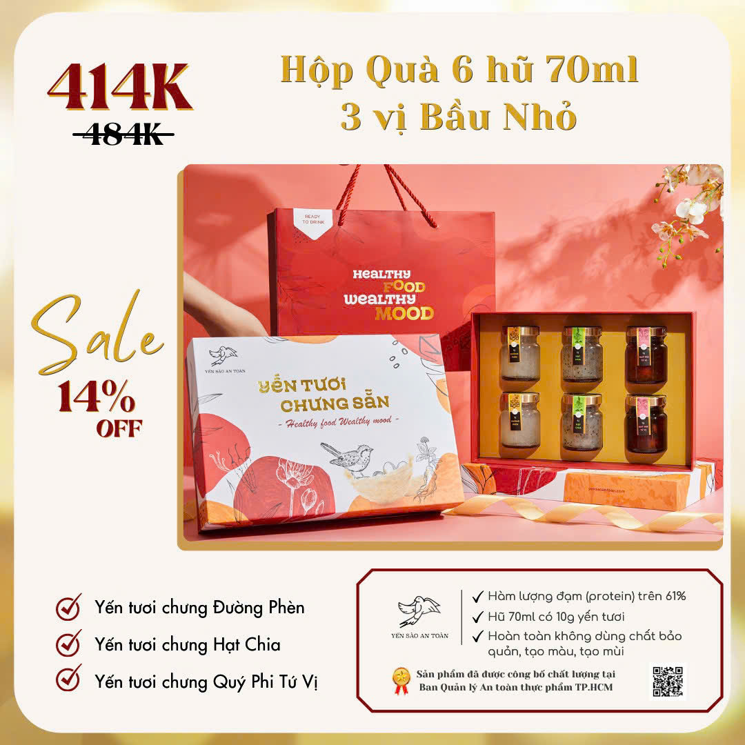 2026 - Hộp quà 6 lọ yến 70ml DÀNH CHO BẦU NHỎ