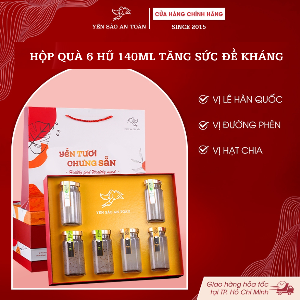 2026 - Hộp quà 6 lọ Yến 140ml TĂNG SỨC ĐỀ KHÁNG