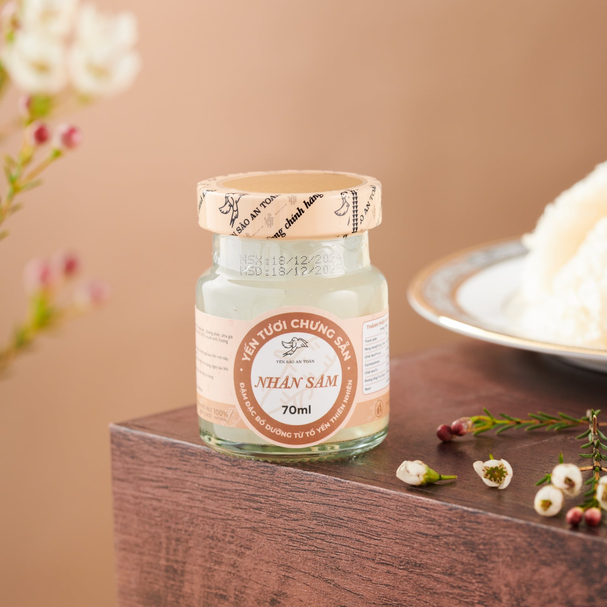 2026 - Vị số 7 - 70ml - Yến tươi chưng sẵn với Nhân Sâm Hàn Quốc hũ 70ml từ Yến Sào An Toàn
