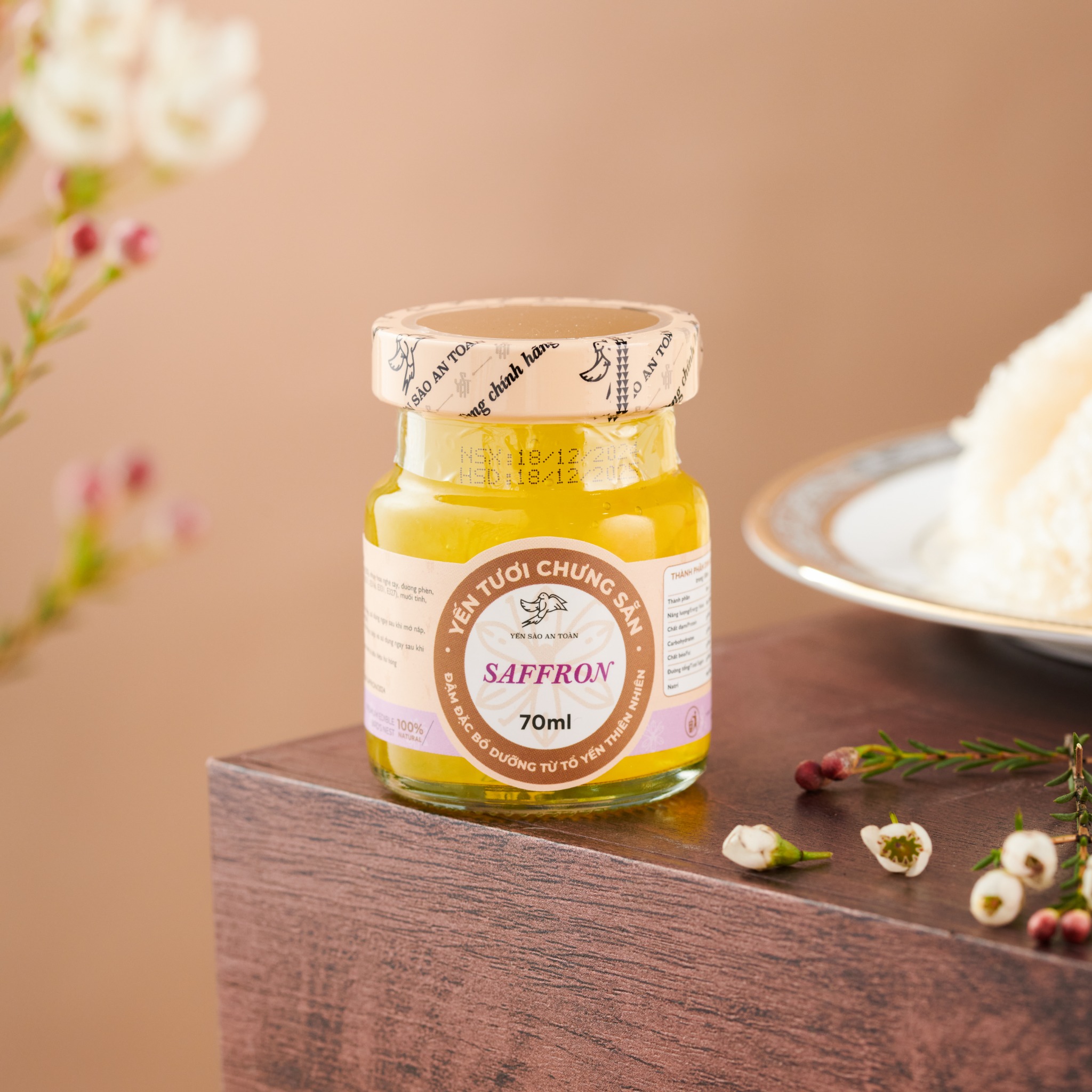 2026 - Vị số 8 - 70ml - Yến tươi chưng sẵn với Saffron Bahraman cao cấp hũ 70ml từ Yến Sào An Toàn