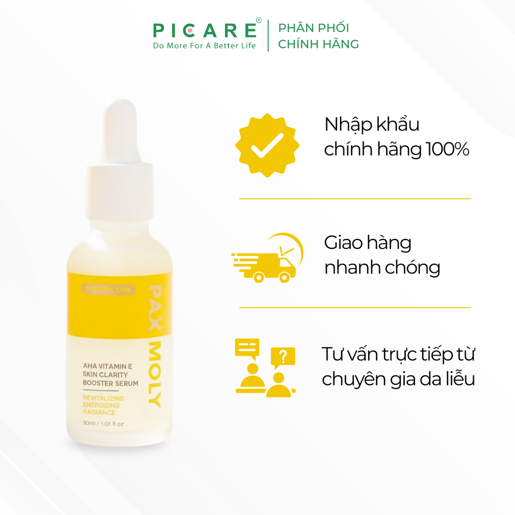Tinh chất giúp dưỡng sáng, cải thiện độ đàn hồi cho da Pax Moly AHA Vitamin E Skin Clarity Booster Serum 30ml