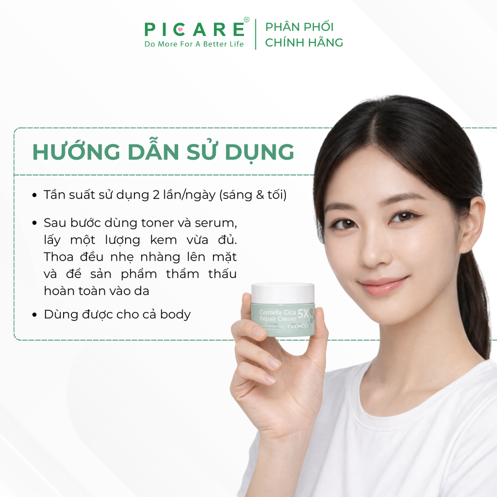 Kem dưỡng rau má giúp cấp ẩm sâu làm dịu và phục hồi cho da Pax Moly Centella Cica 5X Repair Cream 100g