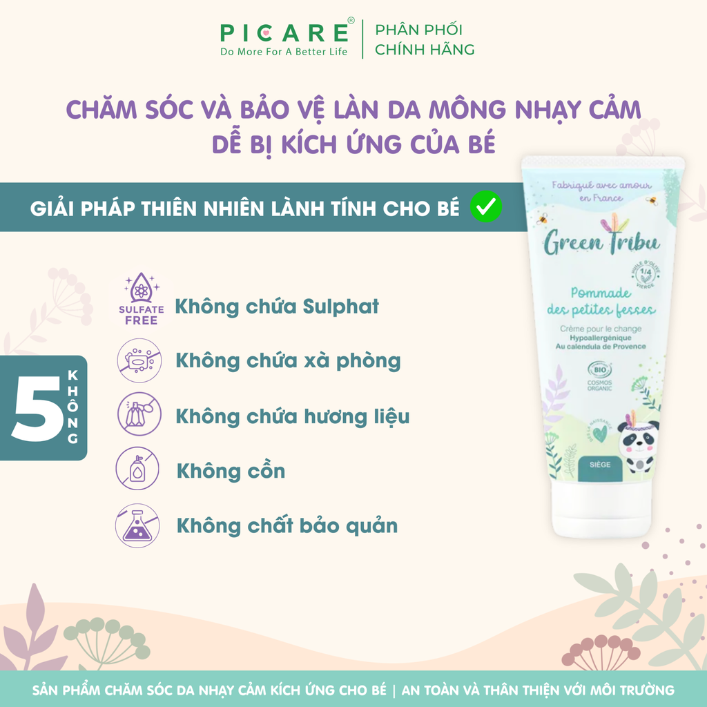 Kem dưỡng ẩm làm dịu da hỗ trợ giảm ngứa và kích ứng cho bé Green Tribu Pommade des petites fesses 75ml
