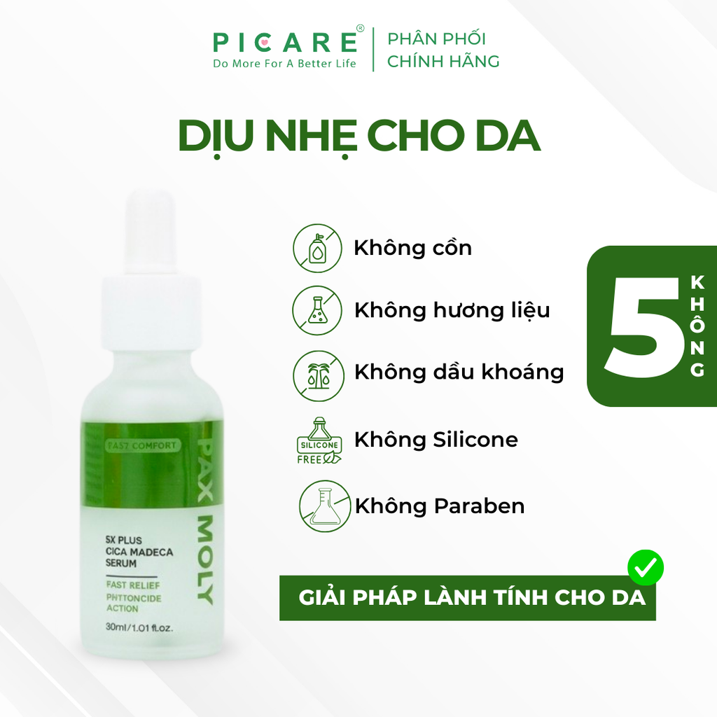 Tinh chất Rau má giúp làm dịu, dưỡng ẩm và hỗ trợ phục hồi da Pax Moly 5x Plus Cica Madeca Serum 30ml