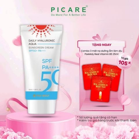 Kem chống nắng kiềm dầu giúp dưỡng ẩm và bảo vệ da PAXMOLY Daily Hyaluronic Aqua Sunscreen Cream 50ml