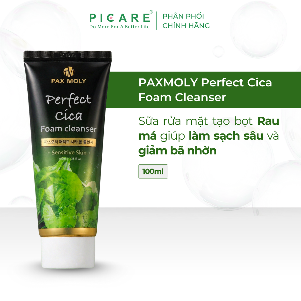 Sữa rửa mặt tạo bọt Rau má giúp làm sạch sâu và giảm bã nhờn PaxMoly Perfect Cica Foam Cleanser 100ml