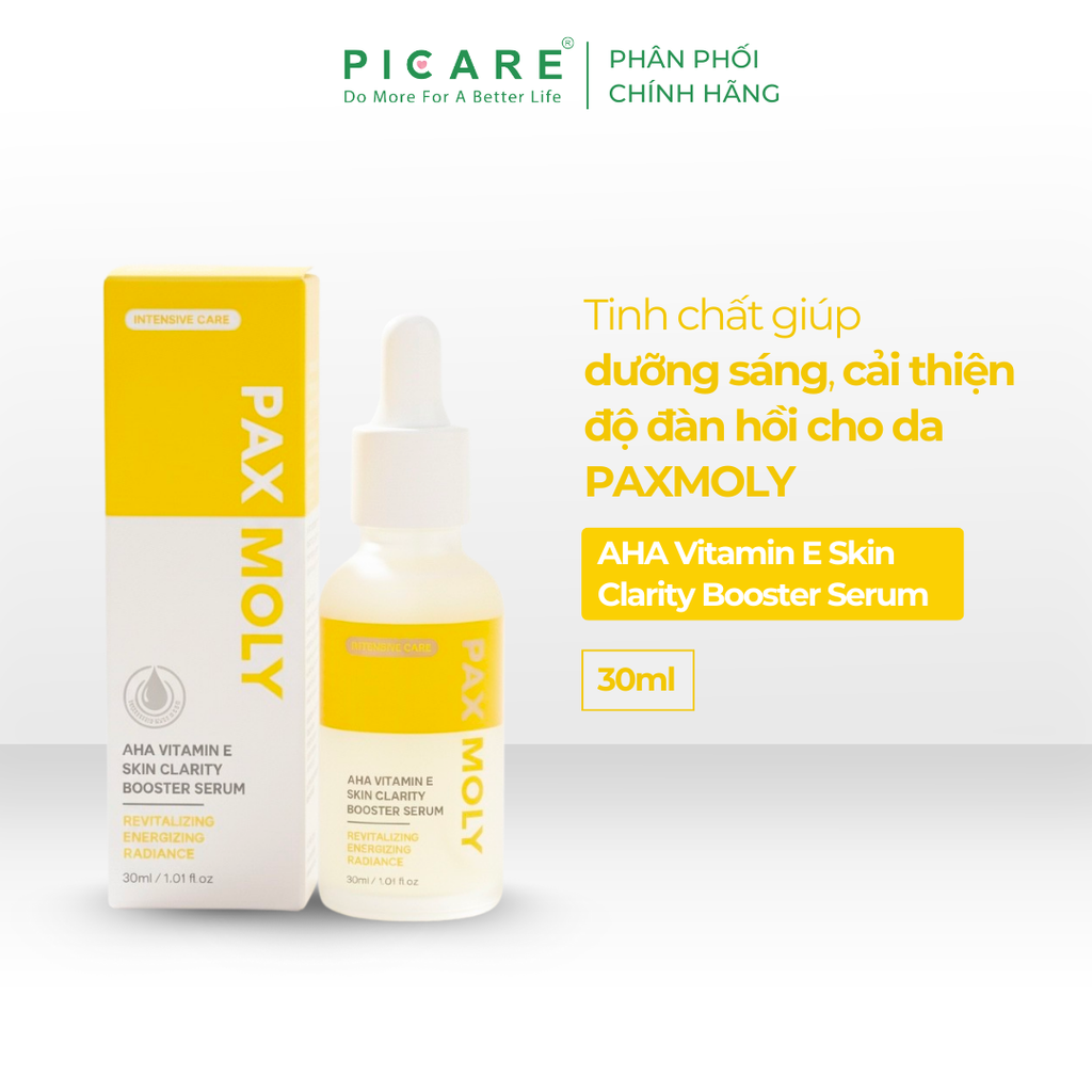 Tinh chất giúp dưỡng sáng, cải thiện độ đàn hồi cho da PaxMoly AHA Vitamin E Skin Clarity Booster Serum 30ml