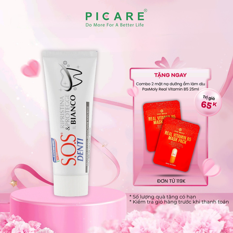 Kem đánh răng than hoạt tính giúp trắng răng, cải thiện và bảo vệ màu sắc tự nhiên của răng - S.O.S DENTI Whiteness Toothpaste 75 ml