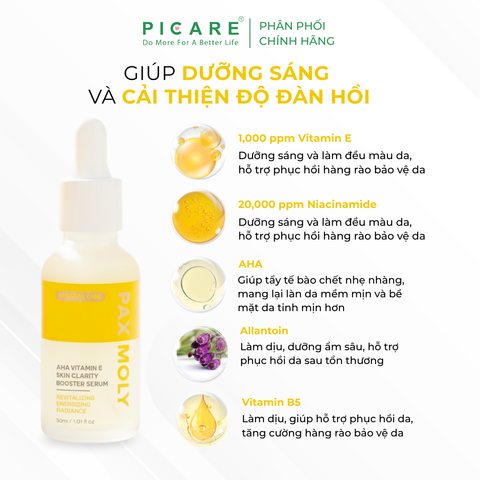 Tinh chất giúp dưỡng sáng, cải thiện độ đàn hồi cho da Pax Moly AHA Vitamin E Skin Clarity Booster Serum 30ml