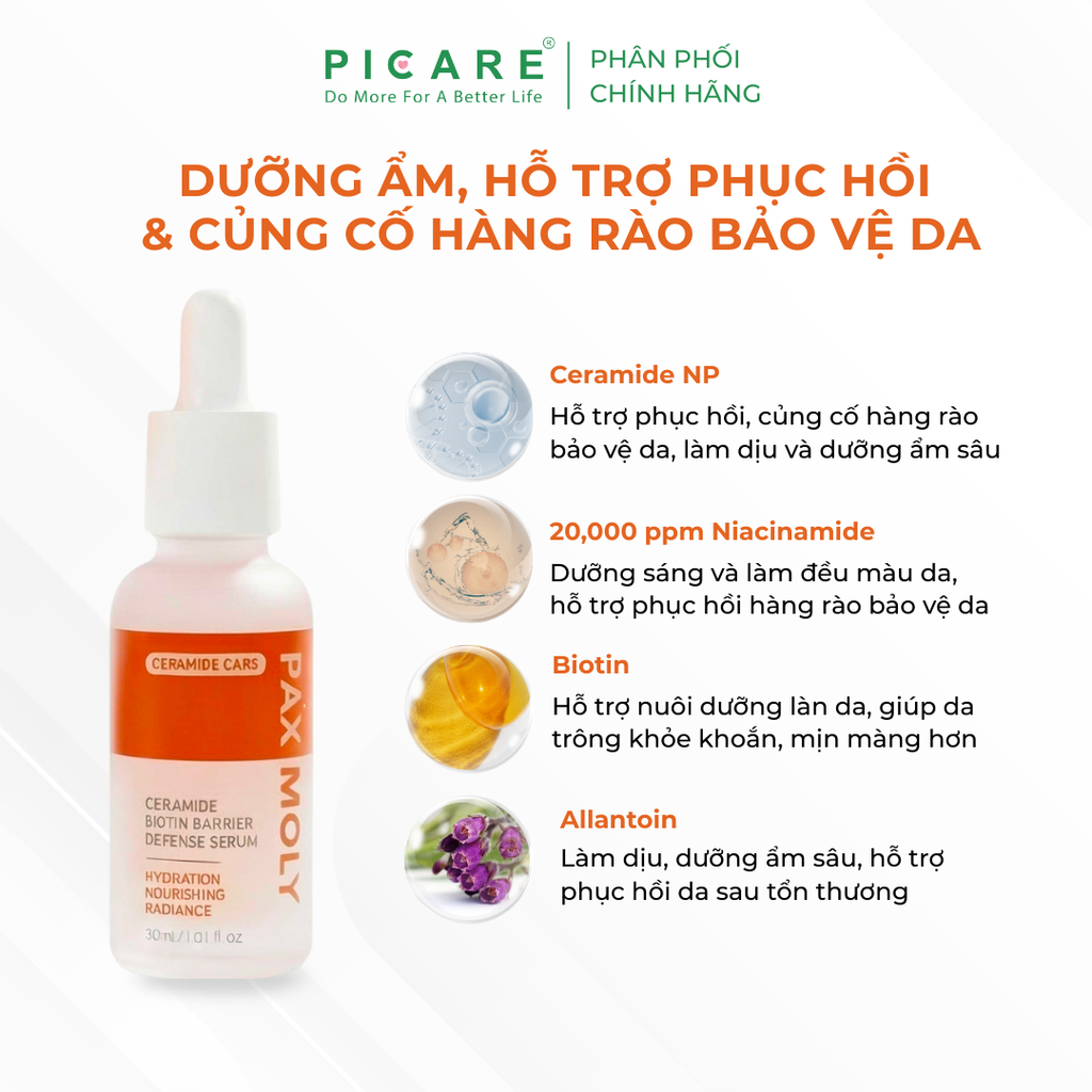 Tinh chất dưỡng ẩm hỗ trợ phục hồi giúp củng cố hàng rào bảo vệ da Pax Moly Ceramide Biotin Barrier Defense Serum 30ml