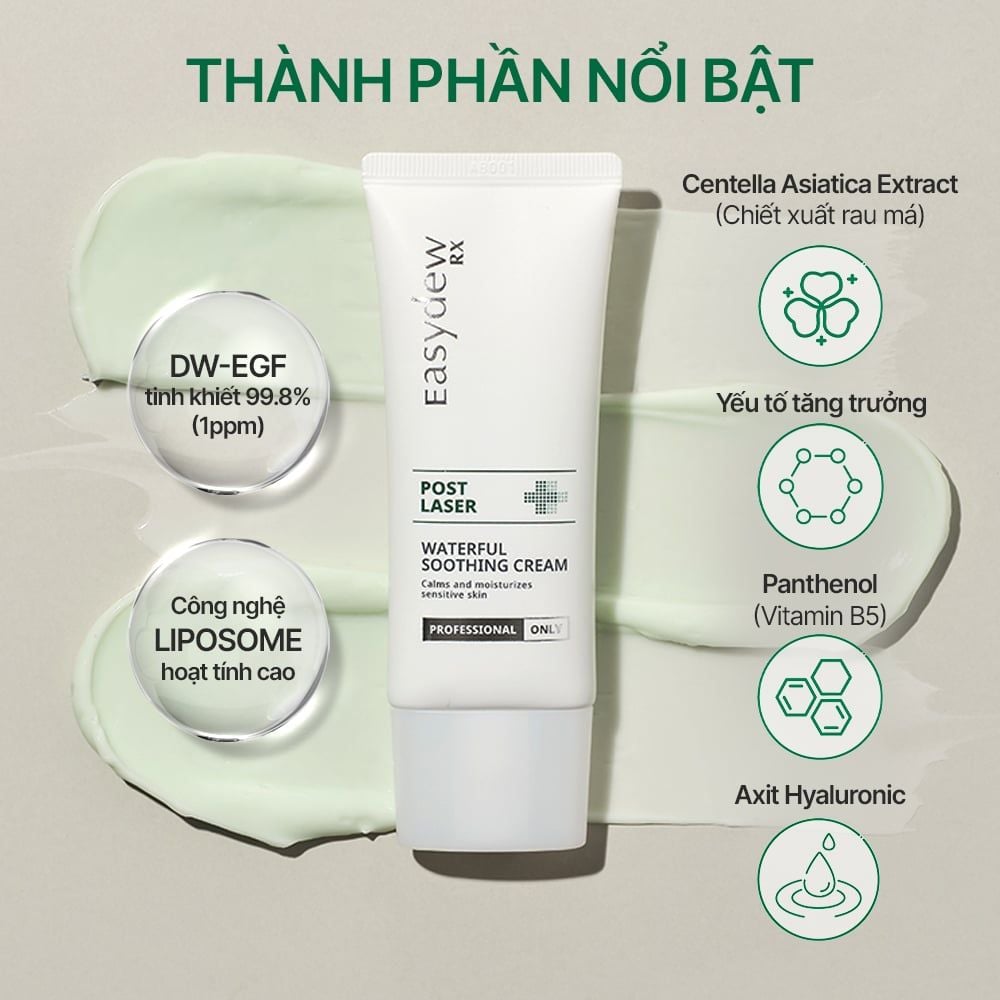 Kem Làm Dịu, Cấp Ẩm Hỗ Trợ Phục Hồi Da Tổn Thương, Kích Ứng Sau Laser, Peel, Lăn Kim Easydew RX Post Laser Waterful Soothing Cream 50ml - 10ml