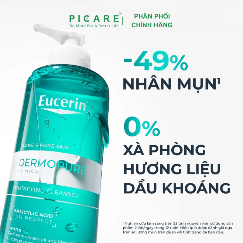 Sữa Rửa Mặt Dành Cho Da Nhờn Mụn Dạng Gel Eucerin Dermopure Clinical Cleanser 200ml