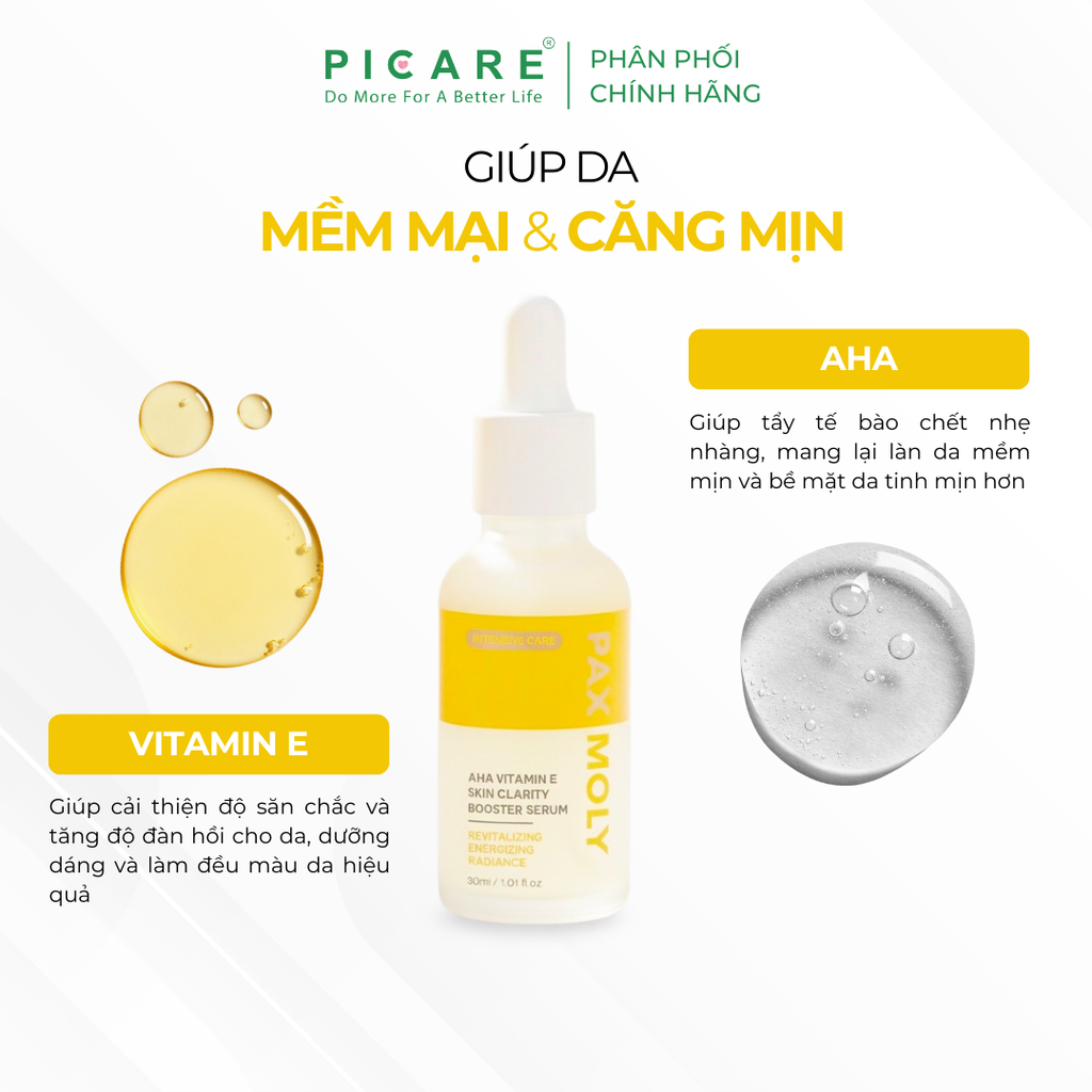 Tinh chất giúp dưỡng sáng, cải thiện độ đàn hồi cho da Pax Moly AHA Vitamin E Skin Clarity Booster Serum 30ml