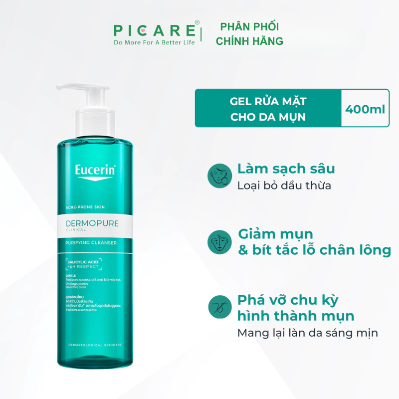 Sữa Rửa Mặt Dành Cho Da Nhờn Mụn Dạng Gel Eucerin Dermopure Clinical Cleanser 200ml