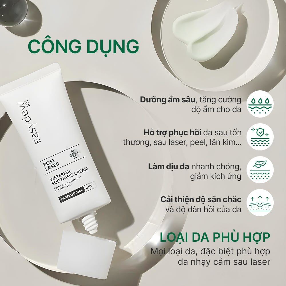 Kem Làm Dịu, Cấp Ẩm Hỗ Trợ Phục Hồi Da Tổn Thương, Kích Ứng Sau Laser, Peel, Lăn Kim Easydew RX Post Laser Waterful Soothing Cream 50ml - 10ml