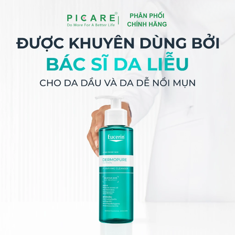 Sữa Rửa Mặt Dành Cho Da Nhờn Mụn Dạng Gel Eucerin Dermopure Clinical Cleanser 200ml