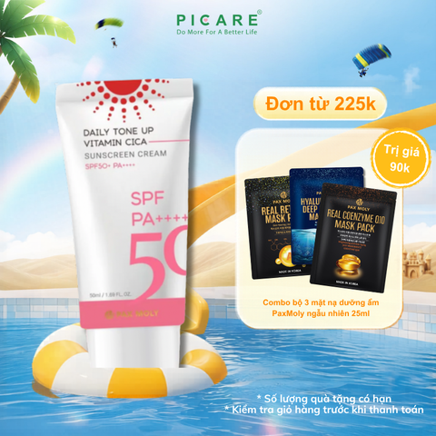Kem chống nắng giúp nâng tone kiềm dầu chiết xuất rau má PAX MOLY Daily Tone Up Vitamin Cica Sunscreen Cream 50ml