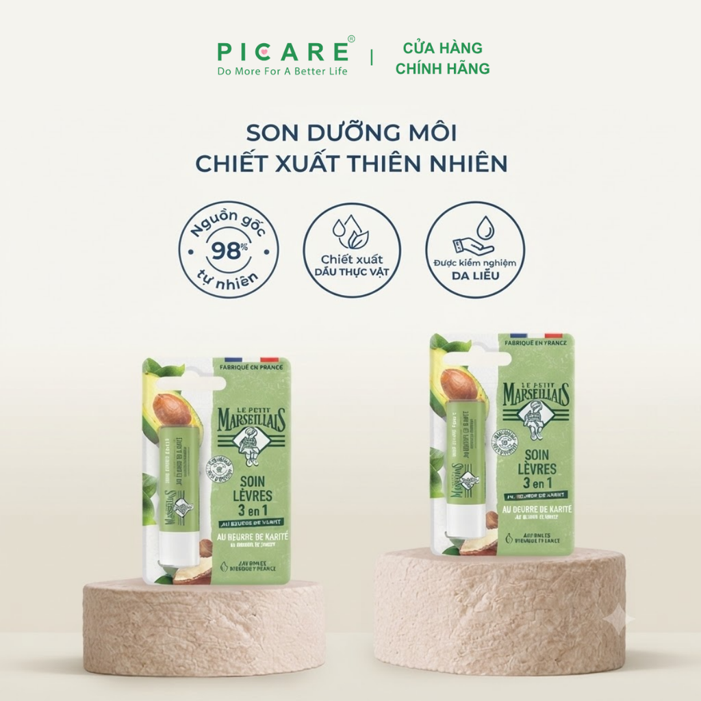 Son Dưỡng Môi 3 Trong 1 Le Petit Marseillais Với Chiết Xuất Bơ Hạt Mỡ Và Dầu Bơ 4.9g