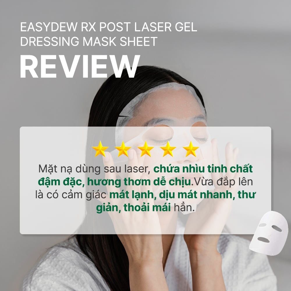 Mặt Nạ Gel Hỗ Trợ Phục Hồi Da Tổn Thương, Kích Ứng Sau Laser, Peel, Lăn Kim Easydew RX Post Laser Gel Dessing Mask Sheet 38ML (5 miếng)