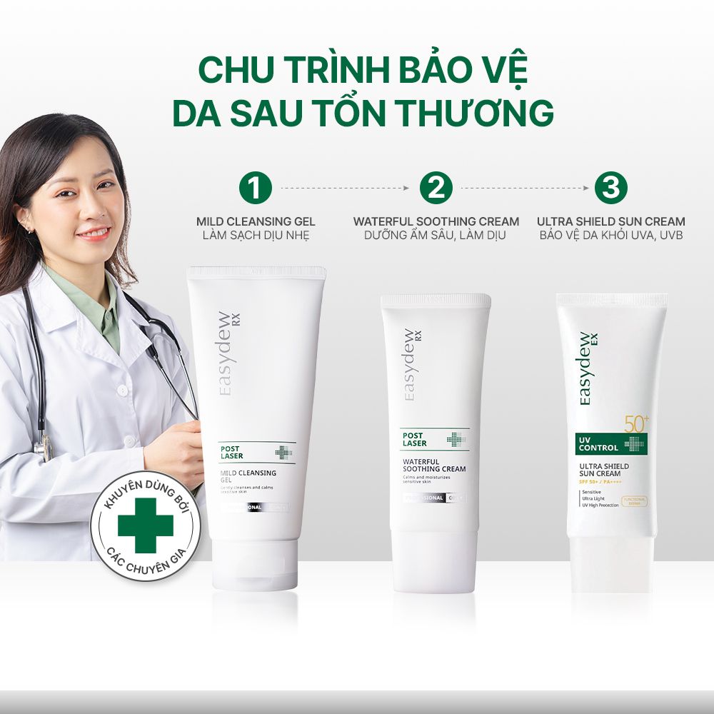 Kem Làm Dịu, Cấp Ẩm Hỗ Trợ Phục Hồi Da Tổn Thương, Kích Ứng Sau Laser, Peel, Lăn Kim Easydew RX Post Laser Waterful Soothing Cream 50ml - 10ml