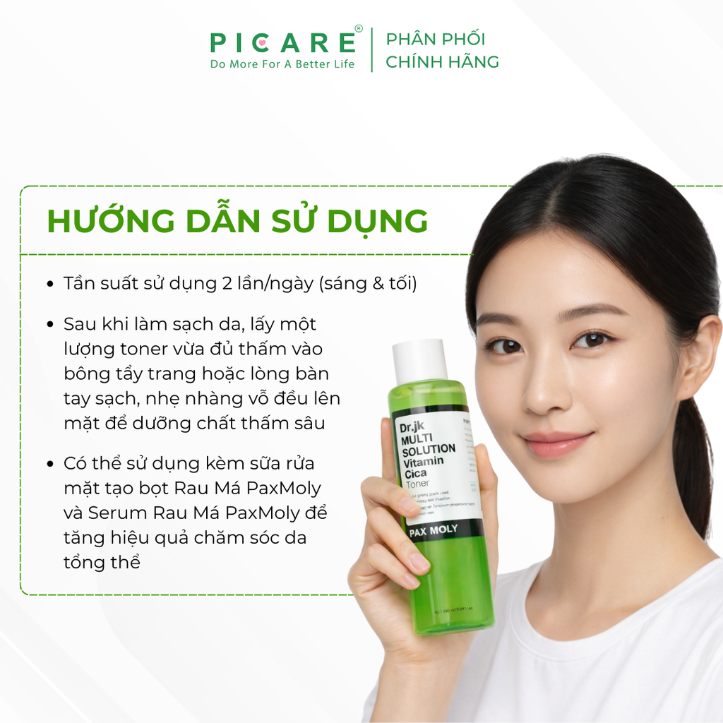 Nước hoa hồng rau má giúp làm dịu và dưỡng ẩm cho da Pax Moly Dr. JK MULTI Solution Vitamin Cica Toner 160ml