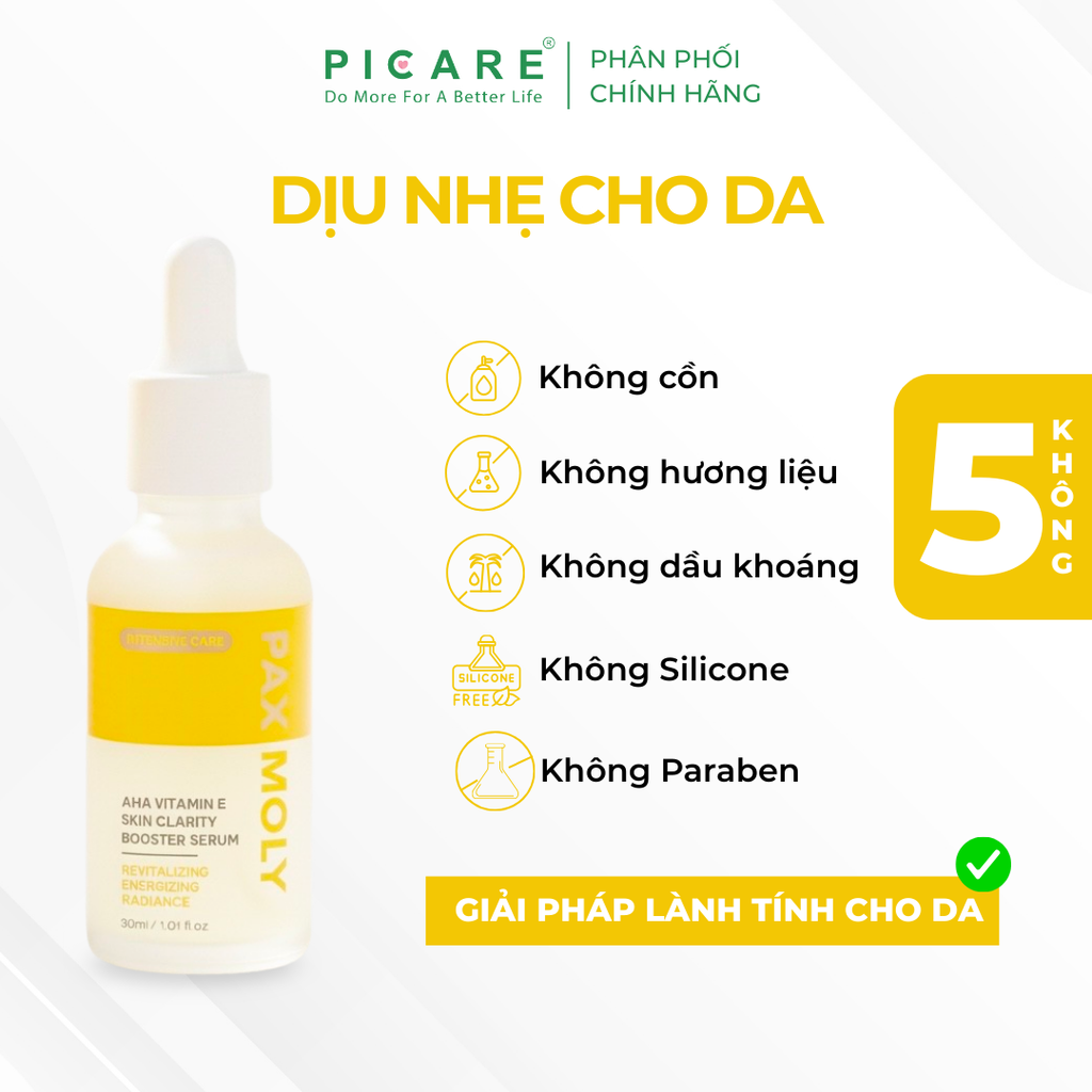 Tinh chất giúp dưỡng sáng, cải thiện độ đàn hồi cho da Pax Moly AHA Vitamin E Skin Clarity Booster Serum 30ml