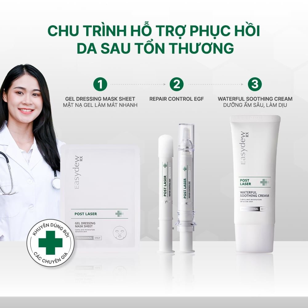 Mặt Nạ Gel Hỗ Trợ Phục Hồi Da Tổn Thương, Kích Ứng Sau Laser, Peel, Lăn Kim Easydew RX Post Laser Gel Dessing Mask Sheet 38ML (5 miếng)