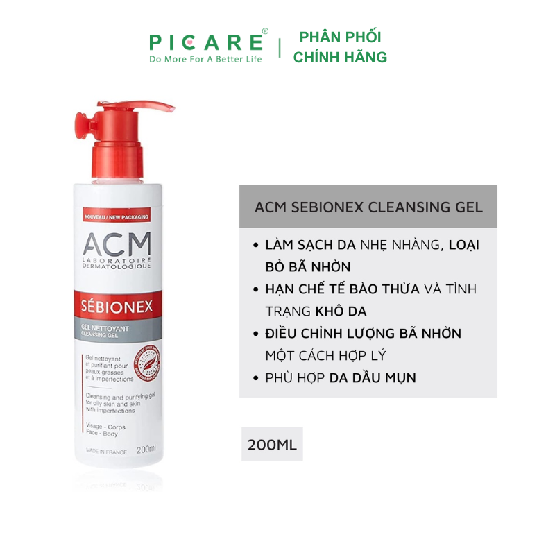 Sữa Rửa Mặt Làm Sạch Sâu Cho Da Dầu Mụn ACM Sebionex Cleansing Gel 200ml