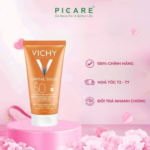Kem Chống Nắng Bảo Vệ Da Không Nhờn Rít Vichy Ideal Soleil Mattifying Face Fluid Dry Touch SPF50 UVA + UVB 50ml