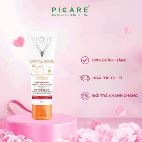 Kem chống nắng ngăn ngừa các dấu hiệu lão hóa Vichy Ideal Soleil Anti-Age SPF50+ 50ml